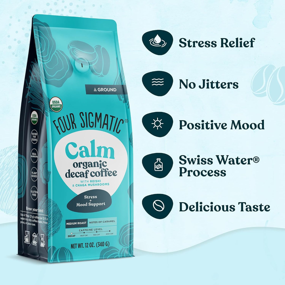 Four Sigmatic Gut Health Organic Ground Coffee | Medium Roast, Immune Boosting Probiotic Mushroom Coffee with Chaga & Turkey Tail for Gut Health & Immune Support | 12oz Bag