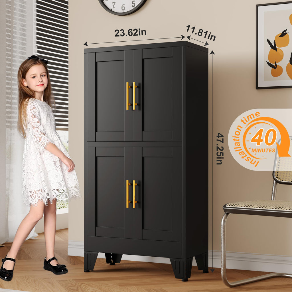 GAIOUS Metal Pantry Cabinet, Kitchen Pantry Storage Cabinets with 2 Door and 3 Adjustable Shelves, White Kitchen Pantry Cabinet, Freestanding Cupboard for Dining Room Living Room Bathroom