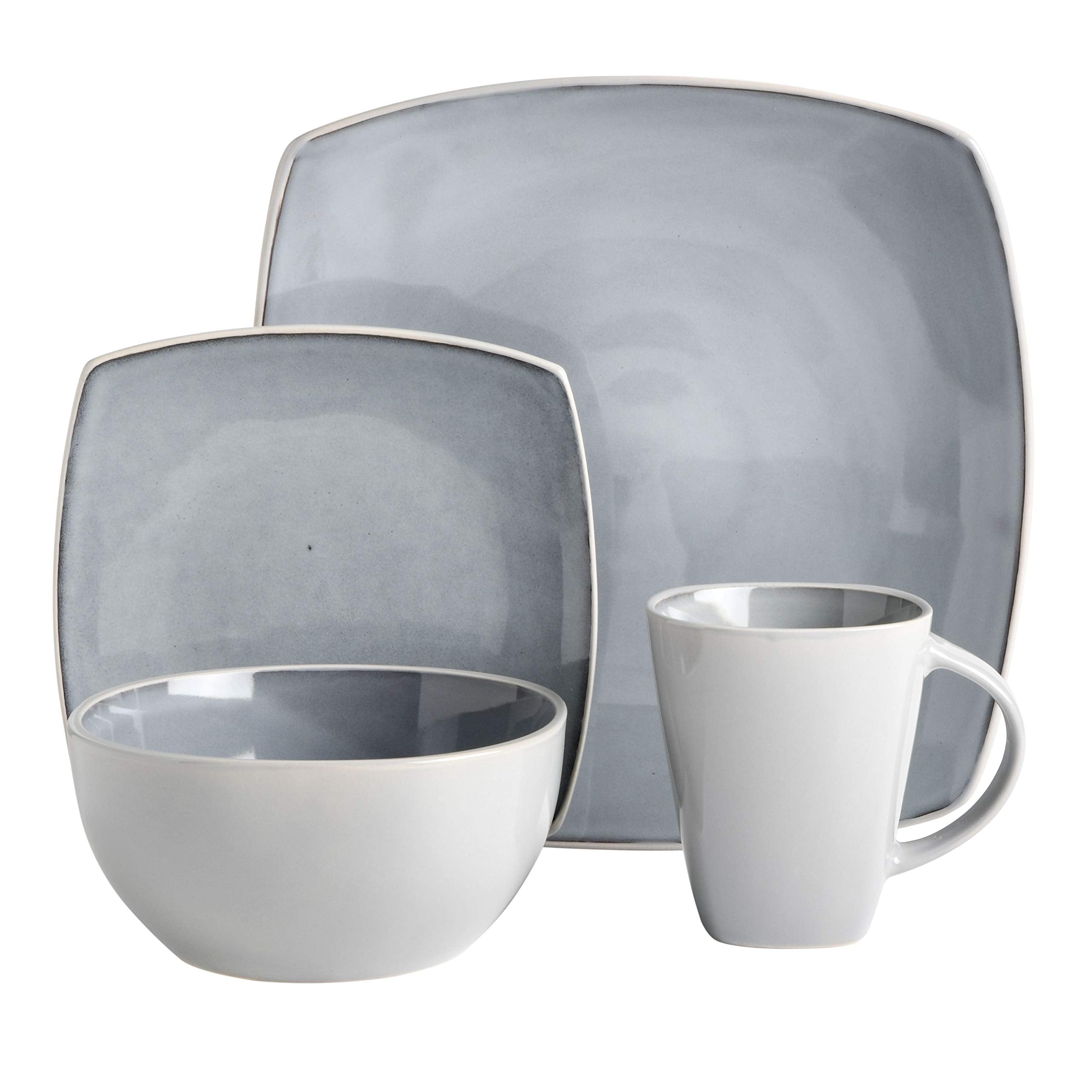 Gibson Elite Soho Lounge Square 16-Piece Dinnerware Set, Service for 4, Reactive Glaze Stoneware Plates and Bowls, Modern Dishes, Microwave & Dishwasher Safe – Red and Black