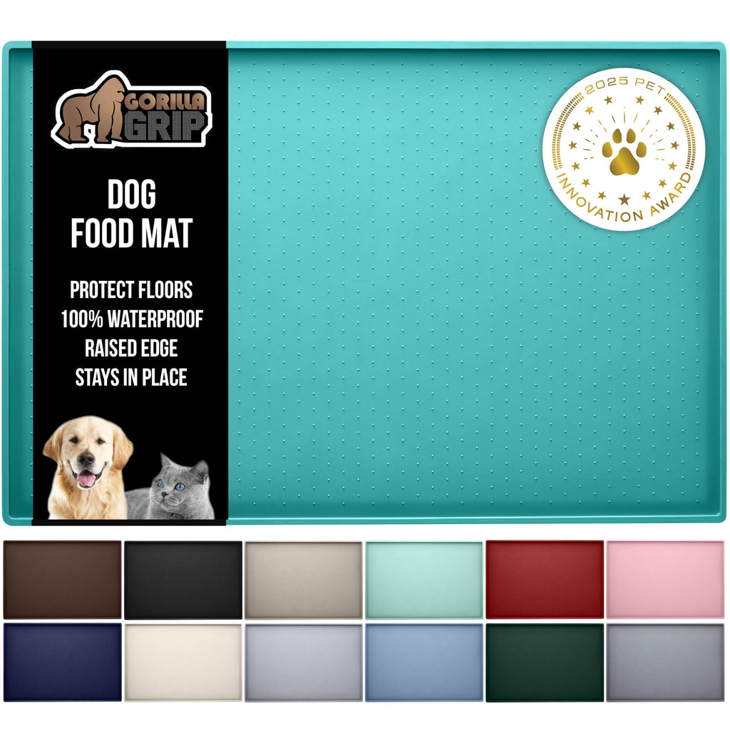 GORILLA GRIP 100% Waterproof Raised Edge BPA Free Silicone Pet Feeding Mat, Dog Cat Food Mats Contain Spills Protects Floors, Placemats for Cats and Dogs Water Bowl, Pets Accessories 18.5x11.5 Gray