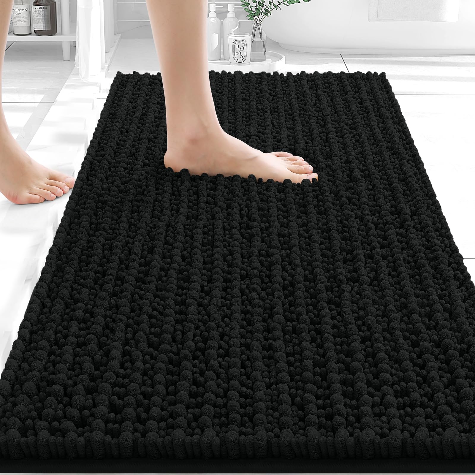 OLANLY Bathroom Rug Mat 30x20, Thick Soft and Absorbent Chenille Bath Mat, Non-Slip Rubber Backing, Machine Washable Quick Dry Bath Rugs for Tub Shower Floor, Home Decor Accessories, Grey