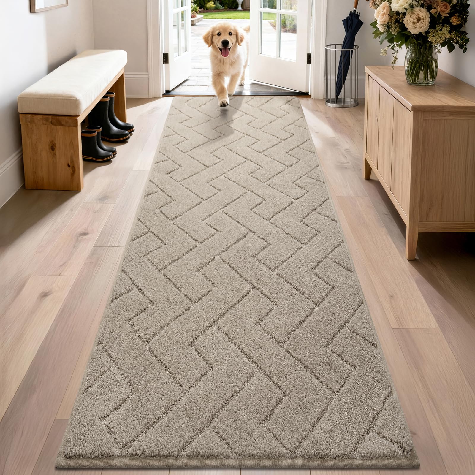 PURRUGS Dirt Trapping Door Mat 20" x 31.5", Non-Slip Machine Washable Entry Rug, Dog Doormat, Indoor Front Door Mat, Super Absorbent Entryway Rug for Muddy Shoes & Paws, Taupe