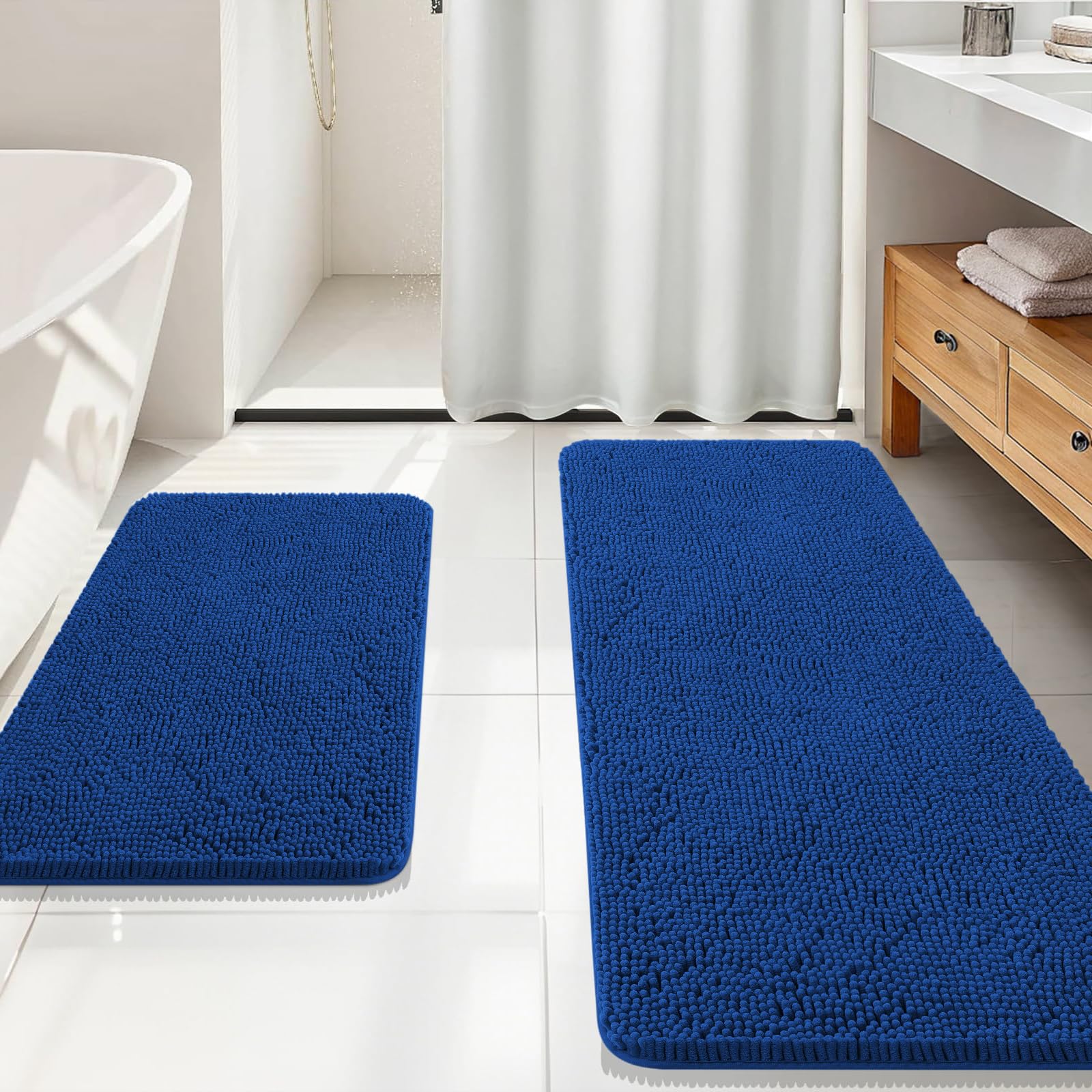 OLANLY Bathroom Rugs Sets 2 Piece, Soft Absorbent Chenille Bath Mats and U-Shaped Contour Toilet Mat Area Rug Set, Machine Washable Bath Carpet, Home Decor Accessories(30"x20"+24"x20", Grey)