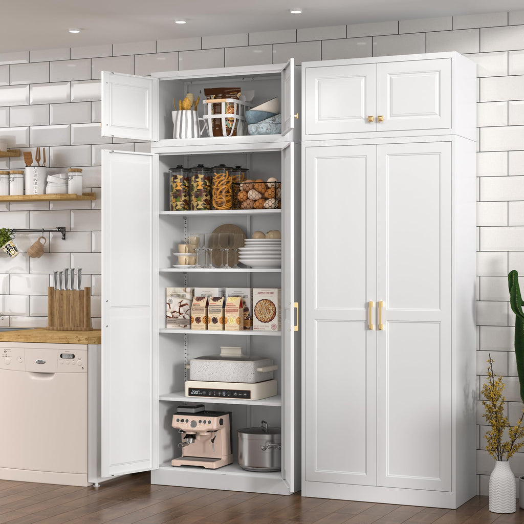 Polup White Kitchen Pantry Cabinet, 71 Inch Tall Metal Storage Cabinet with Doors and Shelves, Pantry Cabinets for Kitchen Storage, Freestanding Cupboard for Living, Dining Room, Assemble Required