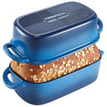 HONGBAKE Everline Collection 2 in 1 Enameled Cast Iron Loaf Pan with Lid, 9x5 Bread Pans for Baking Homemade Sourdough, Nonstick Large Banana Baking Tins, Even Heating Bread Dutch Oven, Blue