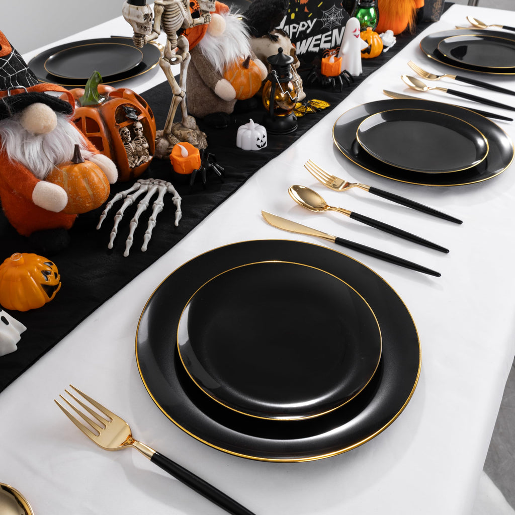 DaYammi 150Pcs Gold Plastic Plates with Disposable Silverware,White Gold Disposable Dinnerware Set - 30 Dinner Plate,30 Dessert Plate,90 Gold Cutlery with White Handles,Fancy Plates for Party Wedding