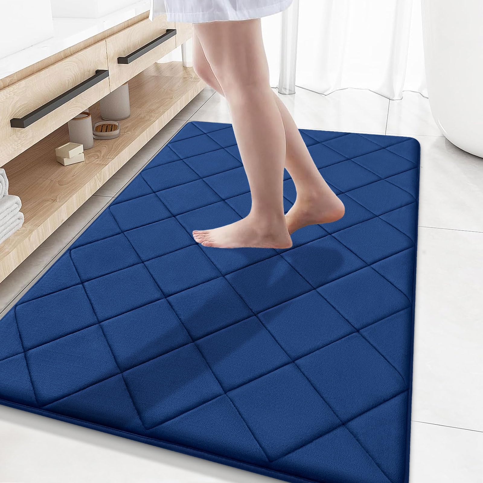 OLANLY Memory Foam Bath Mat 30x20, Ultra Soft and Absorbent Bathroom Rugs, Machine Washable, Comfortable Bath Carpet for Bathroom Floor, Tub and Shower, Black