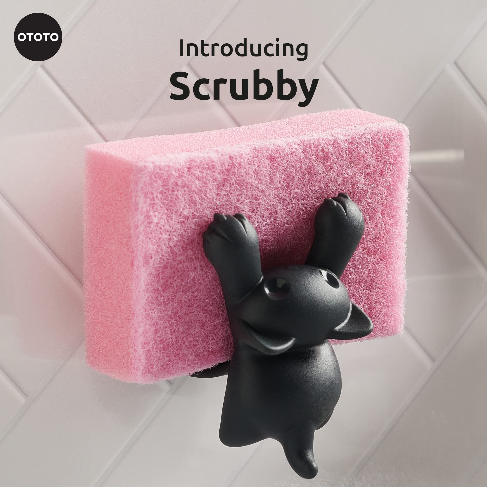 OTOTO Scrubby Cute Cat Sponge Holder for Kitchen Sink - Dishwasher Safe Dish Organizer- Compact, Cute Kitchen Accessories, Dish Sponge, White Elephant Gifts