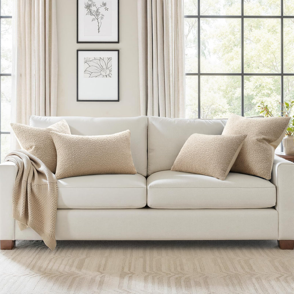 Topfinel Boucle Decorative Pillow Covers 18x18 Inches Set of 4 Neutral Cream Ivory White Pillowcase with Linen Cotton Back Chair Sofa Modern & Minimal Living Room Spring Home Decor