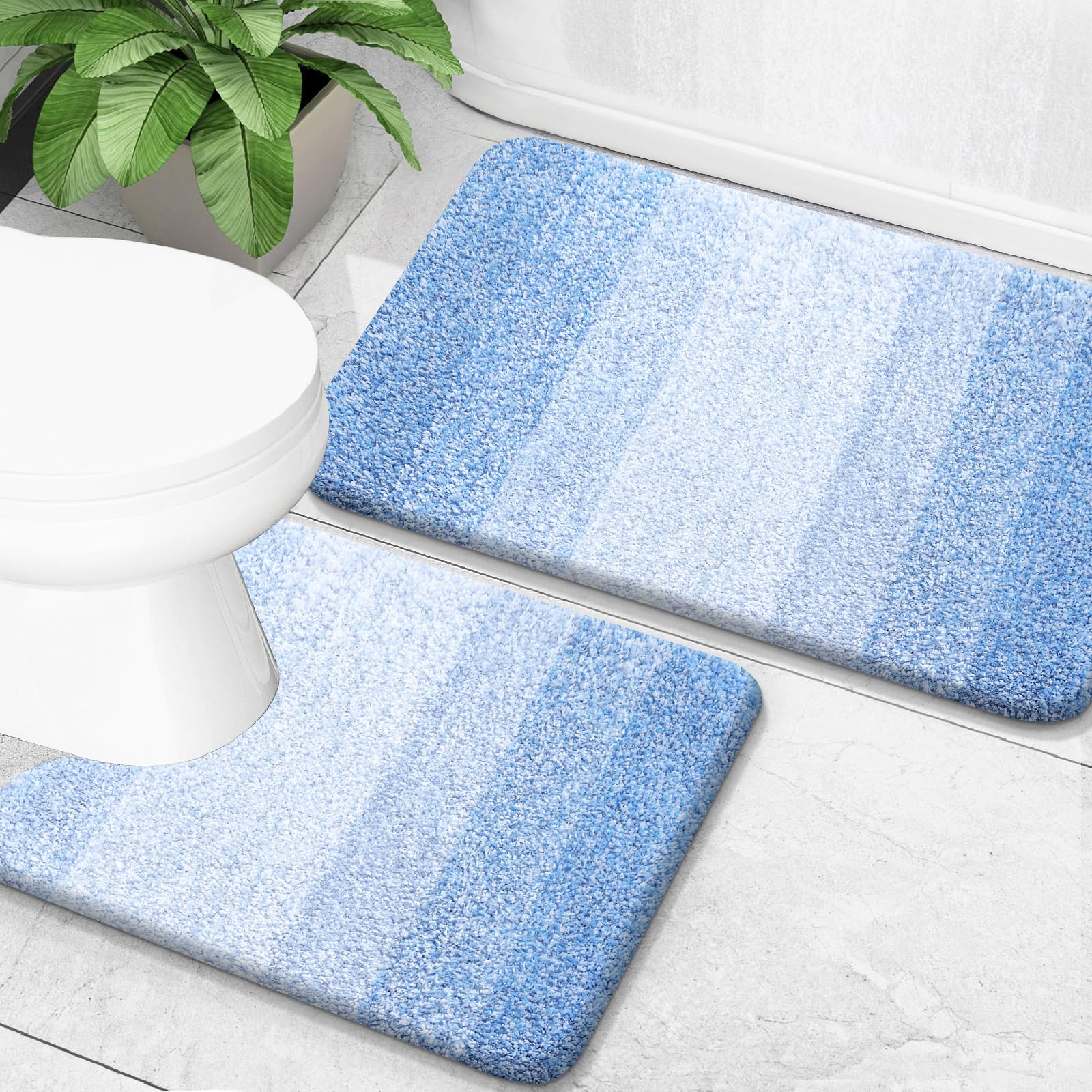 OLANLY Bathroom Rug Set 2 Piece, Soft Absorbent Microfiber Bath Mats and U-Shaped Contour Toilet Rug, Non-Slip, Machine Wash Dry, Plush Shaggy Bath Mats for Bathroom (24"x16"+24"x20", Grey)