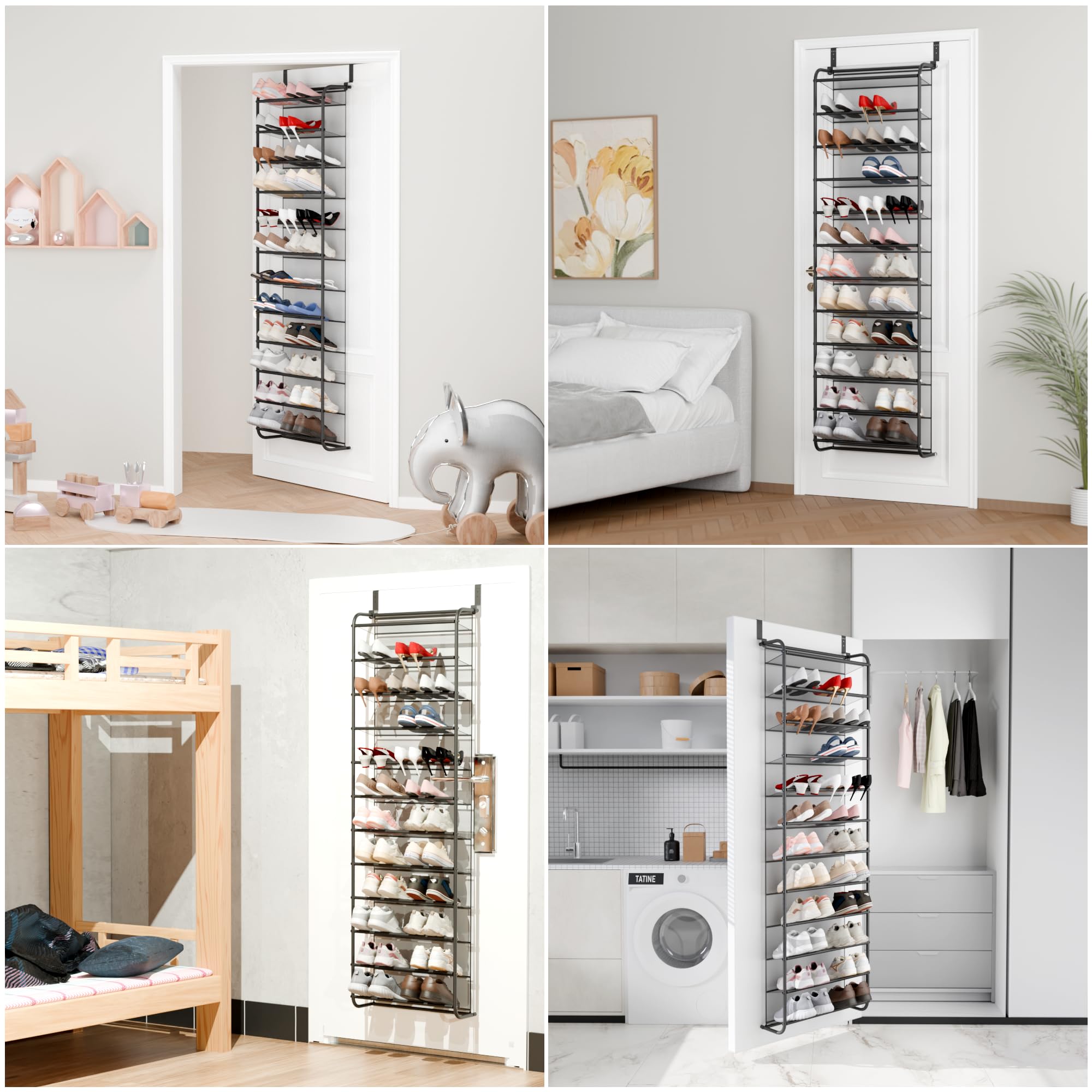 Whitmor 36 Pair Over the Door Shoe Organizer, 12 Tier Hanging Shoe Organizer, Heavy Duty Metal & Mesh Shoe Holder, Hanging Shoe Rack for Closet Organizer & Storage, 74"L x 21.7"W x 7.5"H, White