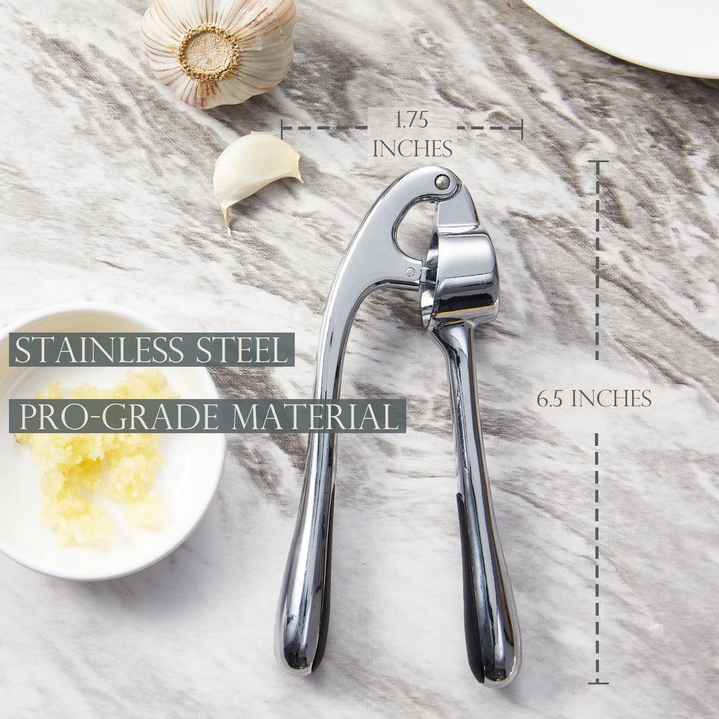 Kitessensu High Effective Garlic Press With Studs, Heavy Duty Garlic Mincer, Easy to Squeeze and Clean, Rust Proof & Dishwasher Safe, Ginger Crusher- Imperial Silver