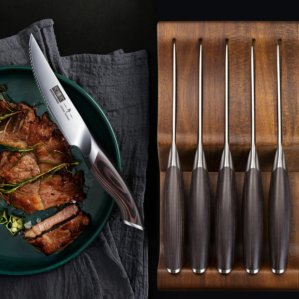 HOSHANHO Steak Knives Set of 6, Ultra Sharp 4.5 Inch Serrated Steak Knife Set, Japanese High Carbon Steel Kitchen Steak Knives with Ergonomic Handle