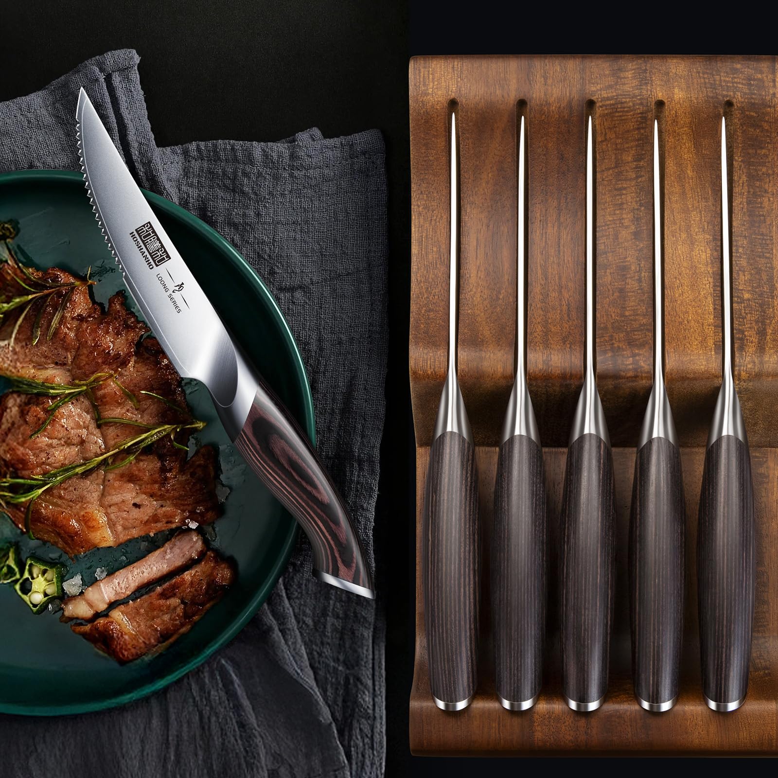 HOSHANHO Steak Knives Set of 6, Ultra Sharp 4.5 Inch Serrated Steak Knife Set, Japanese High Carbon Steel Kitchen Steak Knives with Ergonomic Handle