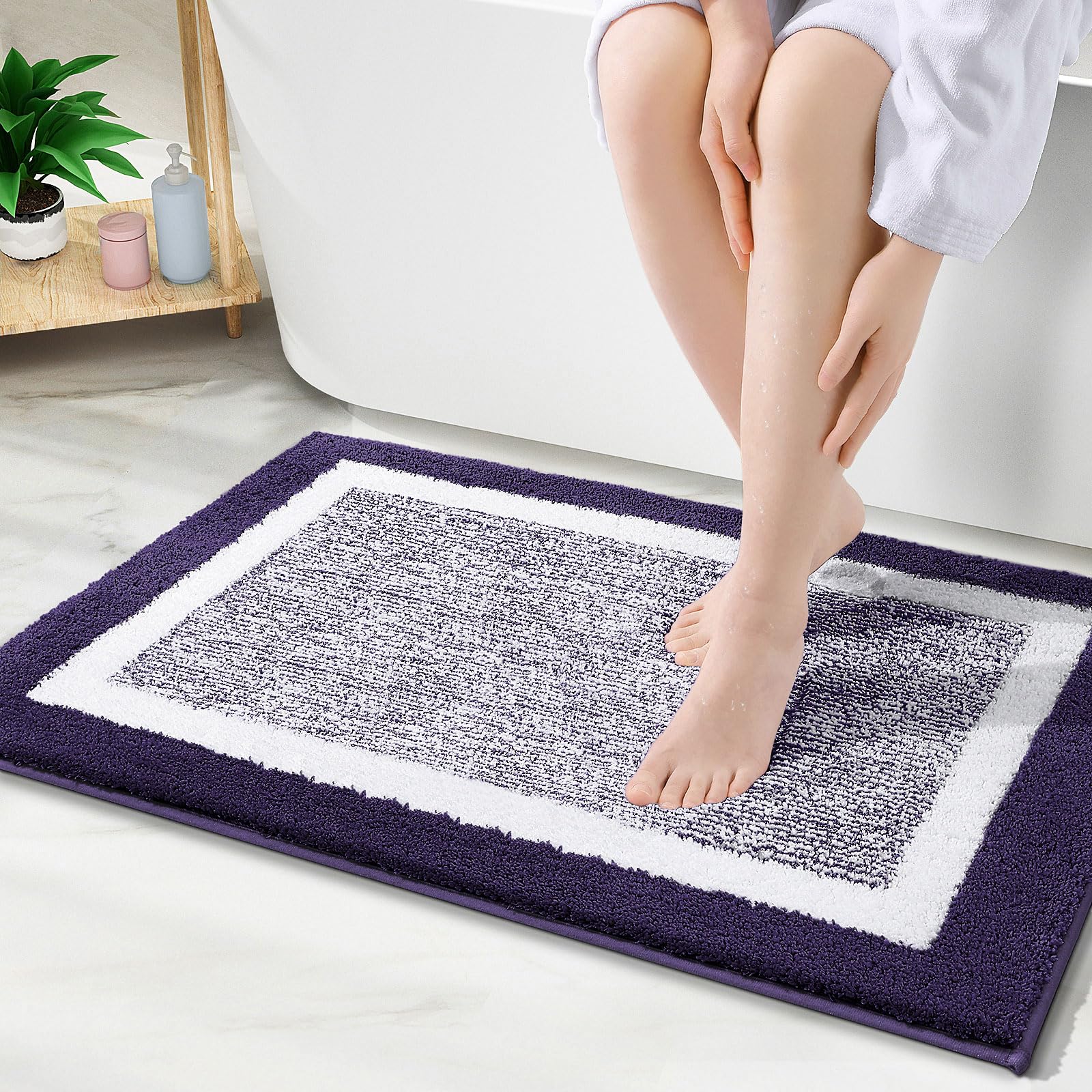 OLANLY Small Bathroom Rugs 24x16, Extra Soft and Absorbent Microfiber Bath Rugs, Non-Slip, Machine Washable, Quick Dry Shaggy Bath Carpet, Bath Mats for Bathroom Floor, Tub, Shower, Grey