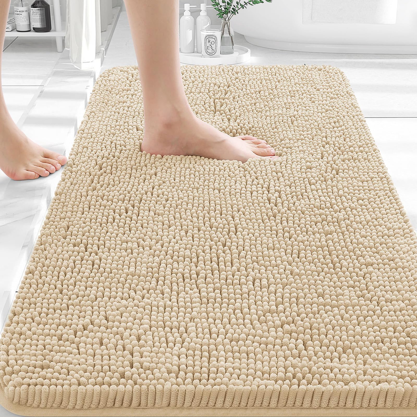 OLANLY Bathroom Rugs 30x20, Extra Soft Absorbent Chenille Bath Rugs, Rubber Backing Quick Dry, Machine Washable Bath Mats for Bathroom Floor, Tub and Shower, Home Decor Accessories, Grey