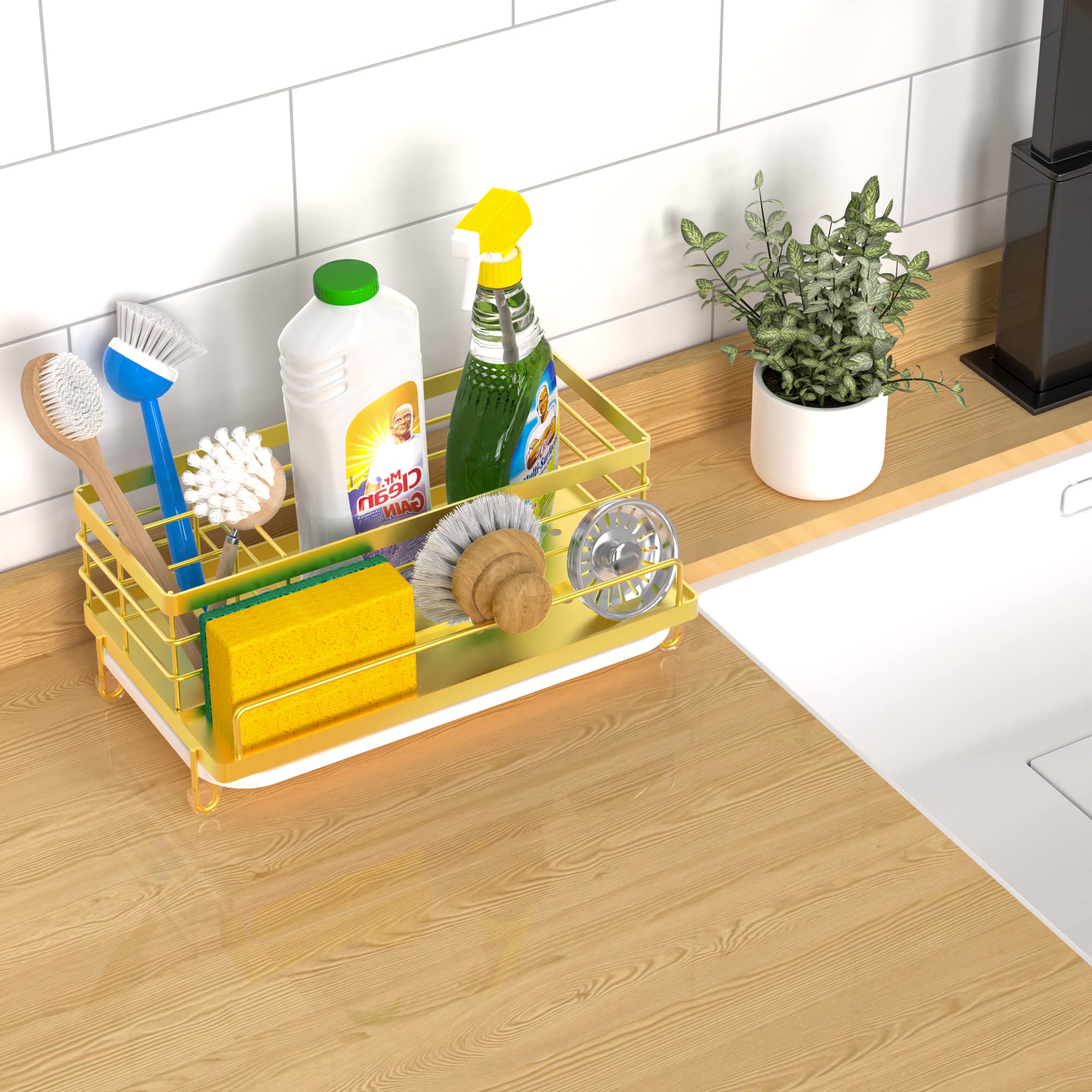 Cisily Black Sponge Holder for Kitchen, Sink Caddy Sink Organizer Rack for Kitchen Accessories with Drip Tray, Rustproof and Non-slip, Soap Dispenser Countertop Organizer Essentials for New Home