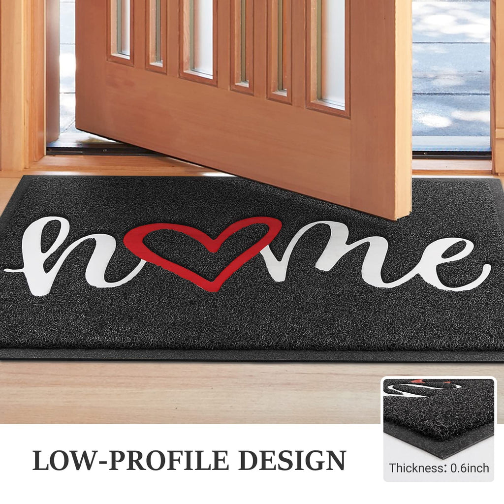Door Mat (30"x17.5",Black), Welcome Mat Low Profile Front Doormat Floor Mat Non Slip Rugs for Entryway, Patio, High Traffic Areas