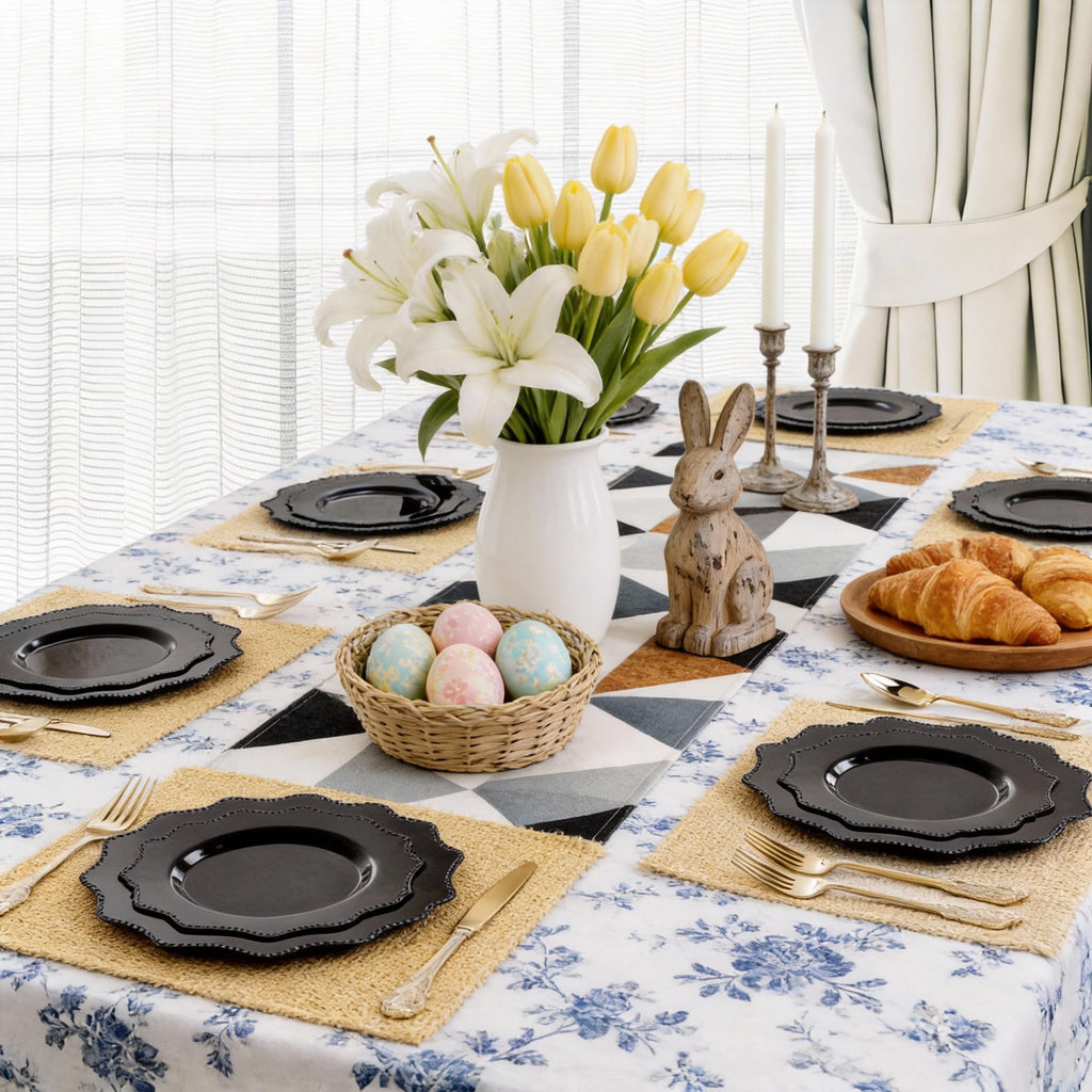 COLOSUS 60PCS White Plastic Plates for 30 guests-Fancy Plastic Beaded Plates,Plastic Plates for Party, Elegant White plates,Include 30 PCS 10.5" Dinner plates & 30PCS 8.25" Dessert plates for easter