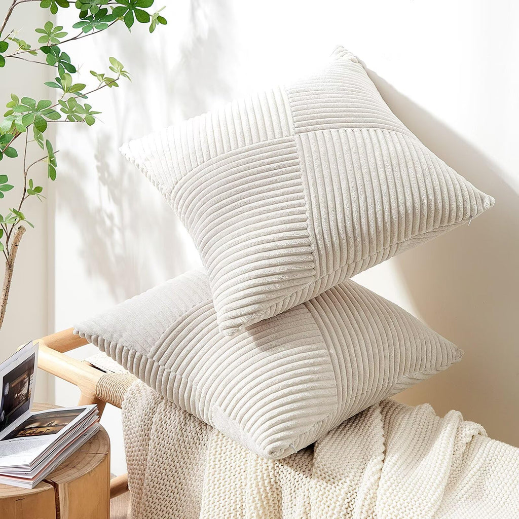 Topfinel Olive Green Decorative Throw Pillow Covers Set of 2 18x18 Inches for Couch Bed Sofa, Boho Aesthetic Home Decor, Soft Corduroy Striped Patchwork Windmill Textured Cushion Cases 45x45 cm