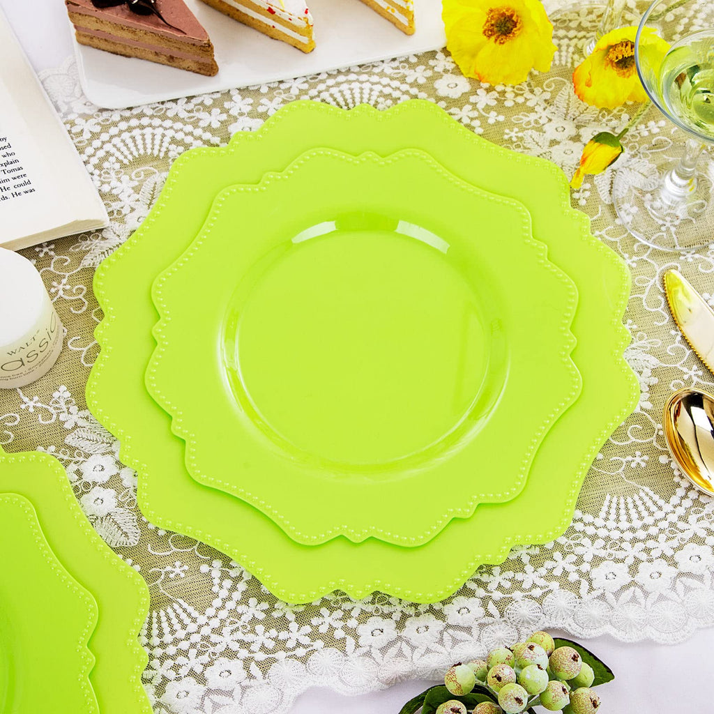 COLOSUS 60PCS White Plastic Plates for 30 guests-Fancy Plastic Beaded Plates,Plastic Plates for Party, Elegant White plates,Include 30 PCS 10.5" Dinner plates & 30PCS 8.25" Dessert plates for easter