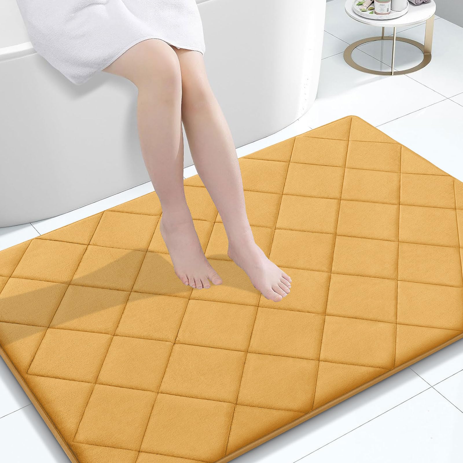 OLANLY Memory Foam Bath Mat 30x20, Ultra Soft and Absorbent Bathroom Rugs, Machine Washable, Comfortable Bath Carpet for Bathroom Floor, Tub and Shower, Black