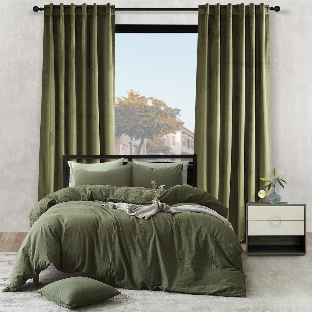 Topfinel Olive Green Velvet Curtains 84 Inches Long for Living Room,Blackout Thermal Insulated Curtains for Bedroom,Back Tab Modern Window Treatment for Living Room,52x84 Inch Length,Olive Green