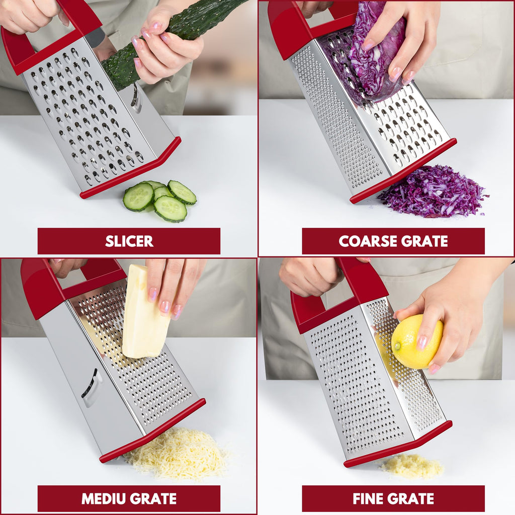Urbanstrive Cheese Grater With Container Box Grater Stainless Steel Graters for Kitchen Cheese Shredder Parmesan Shredder Kitchen Gadgets Kitchen Tools Kitchen Gifts for Chef Dishwasher Safe Zester