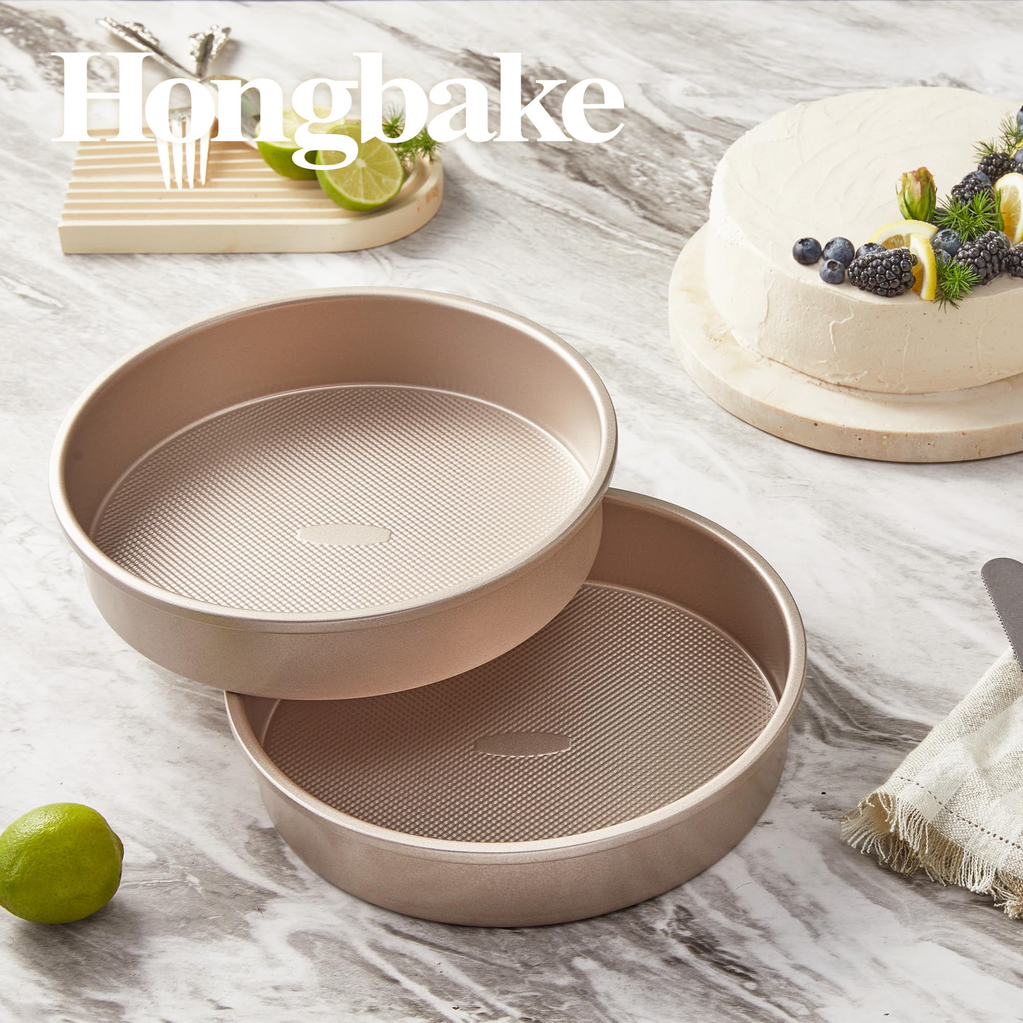 HONGBAKE Nonstick Ceramic 9 Inch Round Cake Pan Set of 2, Heavy-Duty Aluminized Steel round cake pans with Diamond Texture, Non-Toxic Cake Molds, Cake Pans Sets for Baking Cheesecake, Cream