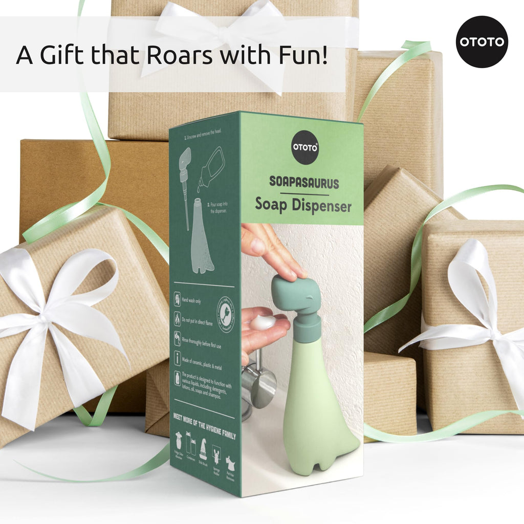 OTOTO New Soapasaurous Dino Hand Soap Dispenser - Cute Bathroom Accessories, Liquid Dish Soap Dispenser, Dinosaur, Cute Kitchen Accessories, Gifts for Kids