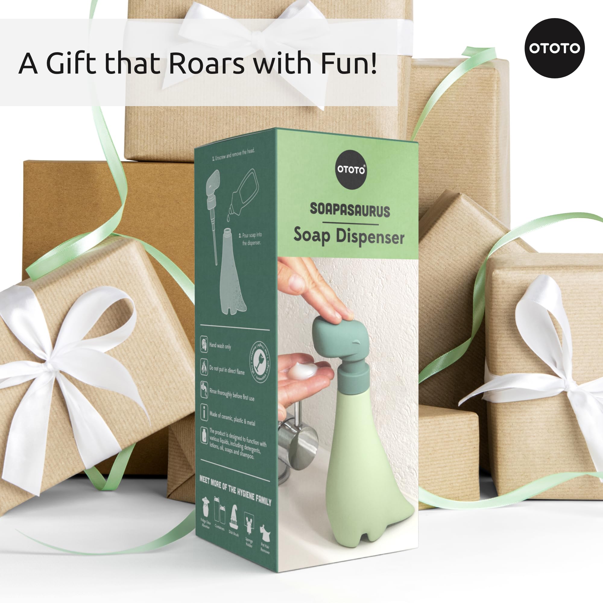OTOTO New Soapasaurous Dino Hand Soap Dispenser - Cute Bathroom Accessories, Liquid Dish Soap Dispenser, Dinosaur, Cute Kitchen Accessories, Gifts for Kids
