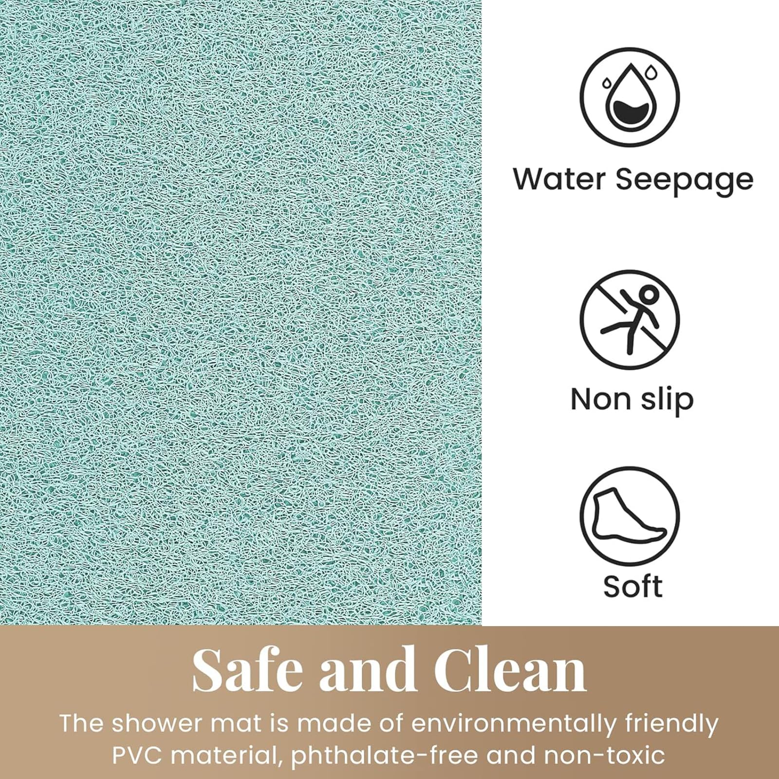 PVC Loofah Shower/Bathtub Mat Non-Slip, 24x16 inch, Soft Tub Mat with Drain, for Tub and Bathroom,Quick Drying,Grey