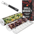 Rolling Grill Basket, New Opening Design, Extra Sturdy Cylinder Grilling Basket, Food Grade Stainless Steel, Large Portable Outdoor Camping accessories BBQ Net Rack, Cooking Griller for Fish, Vegetables, and More - Gifts for Men Dad Husband - Set of 2