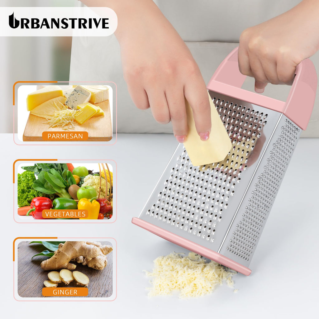 Urbanstrive Cheese Grater With Container Box Grater Stainless Steel Graters for Kitchen Cheese Shredder Parmesan Shredder Kitchen Gadgets Kitchen Tools Kitchen Gifts for Chef Dishwasher Safe Zester