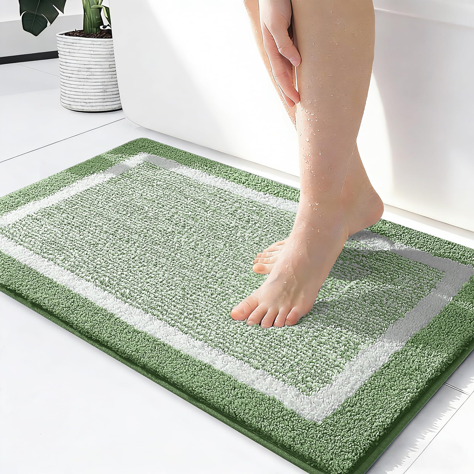 OLANLY Small Bathroom Rugs 24x16, Extra Soft and Absorbent Microfiber Bath Rugs, Non-Slip, Machine Washable, Quick Dry Shaggy Bath Carpet, Bath Mats for Bathroom Floor, Tub, Shower, Grey