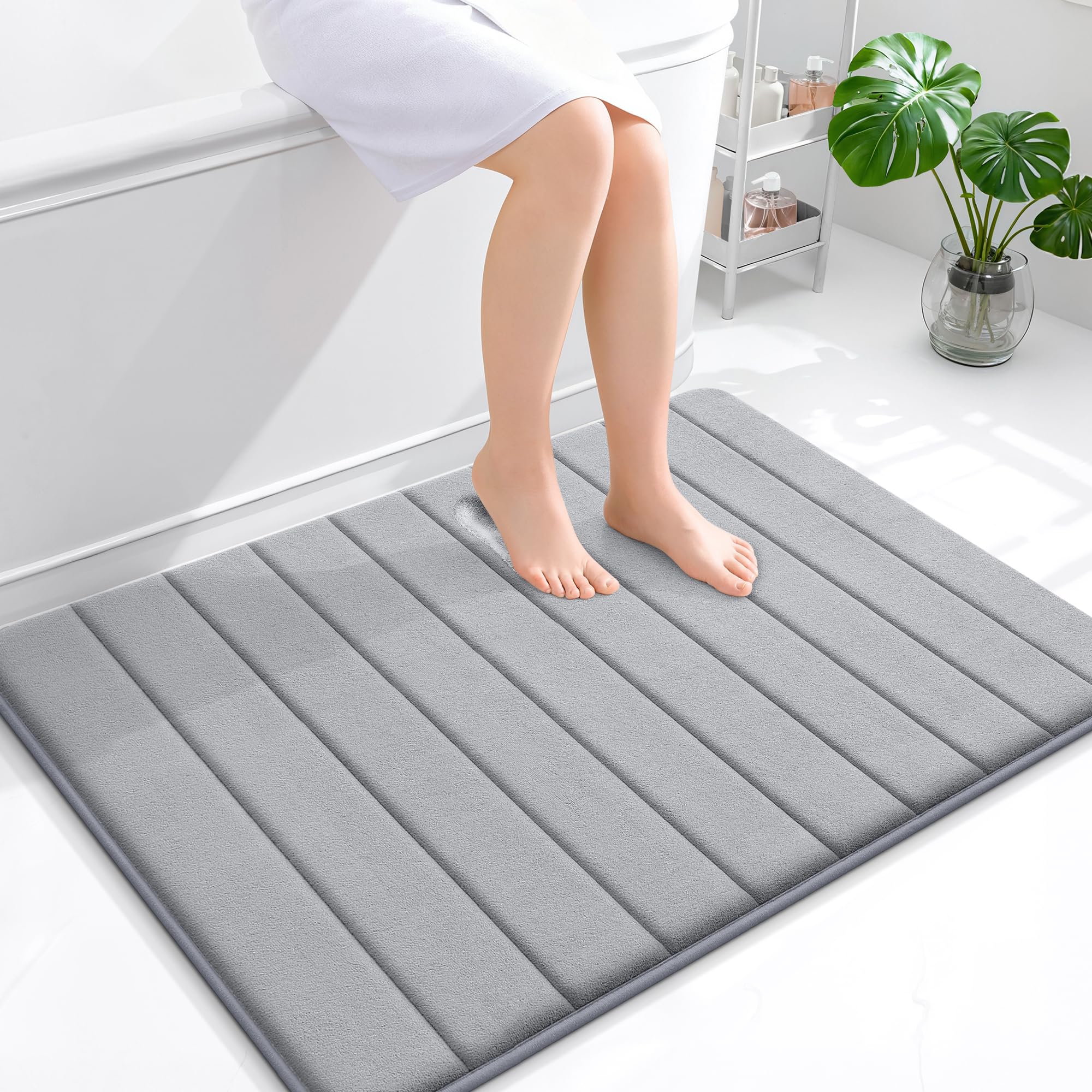 OLANLY Memory Foam Bath Mat 30x20, Super Soft Absorbent Bathroom Rugs, Quick Dry, Machine Washable Shower Floor Rugs, Bathmat Carpet, Bathroom Home Decor Accessories, Grey