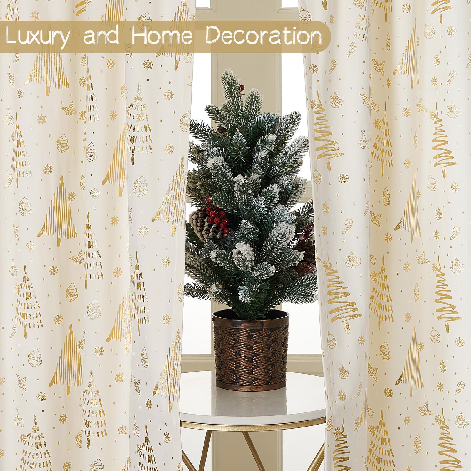 96 inches Long Red christmas curtains velvet for Living Room, Printed with Grinch & Tree Pattern Thermal Insulated Blackout Curtains drapes for winter 96 inch length 2 Panels Set cortinas navideas