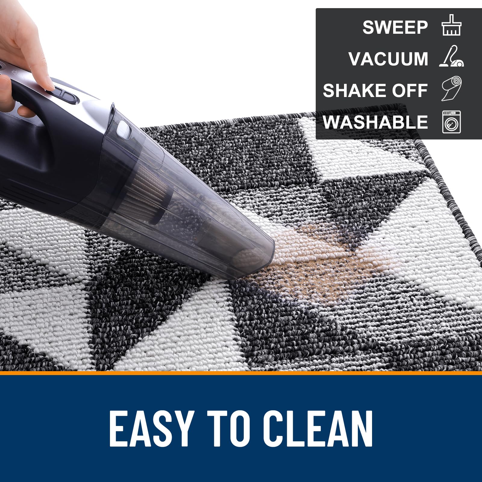 OLANLY Door Mat Indoor Entrance Washable 32x20, Odor-Free Low-Profile Front Back Geometric Doormat, Absorbent Resist Dirt Entry Carpet, Easy to Clean Sturdy Inside Floor Mats for Entryway, Black