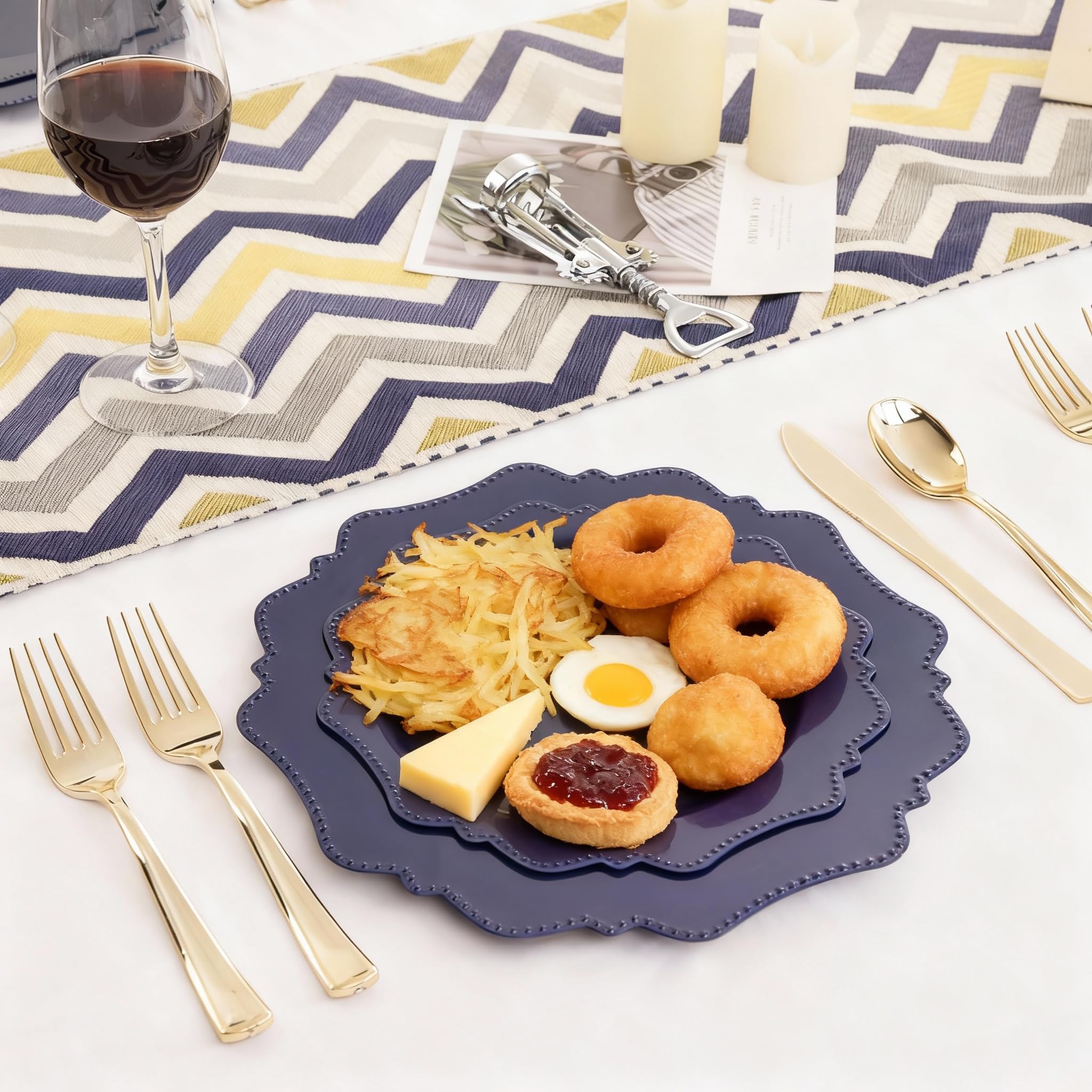 COLOSUS 60PCS White Plastic Plates for 30 guests-Fancy Plastic Beaded Plates,Plastic Plates for Party, Elegant White plates,Include 30 PCS 10.5" Dinner plates & 30PCS 8.25" Dessert plates for easter
