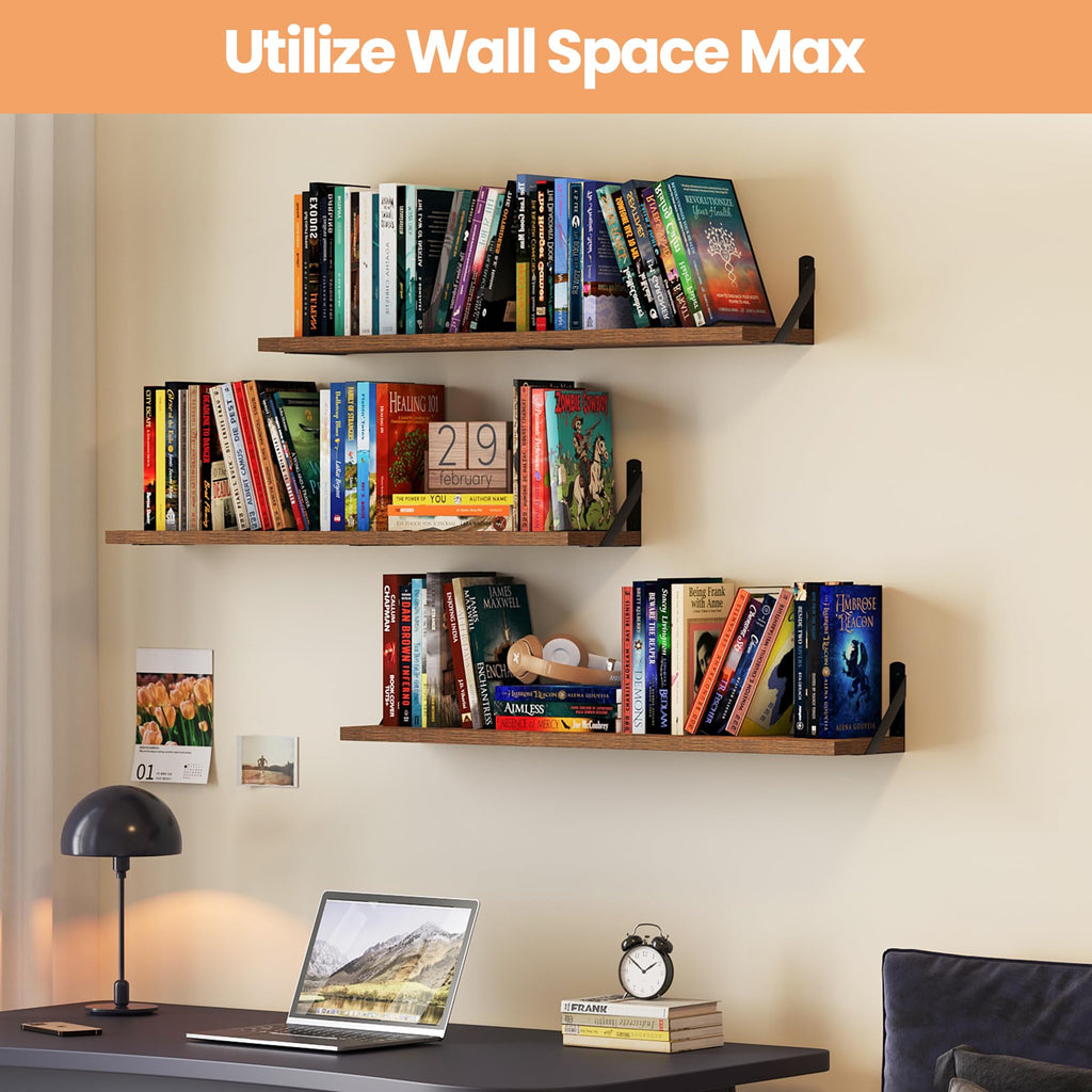 upsimples Floating Book Shelves for Wall, 15.7 Inches Wood Shelves for Living Room, Bathroom, Bedroom, Kitchen Storage and Decoration, White