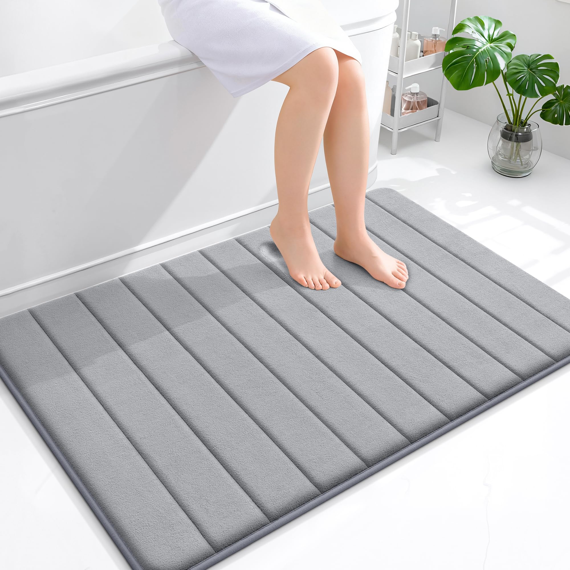 OLANLY Memory Foam Bath Mat 30x20, Super Soft Absorbent Bathroom Rugs, Quick Dry, Machine Washable Shower Floor Rugs, Bathmat Carpet, Bathroom Home Decor Accessories, Grey