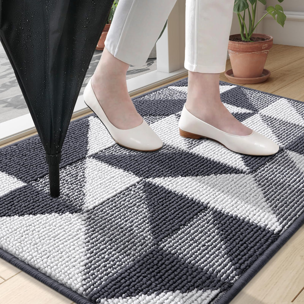 OLANLY Door Mat Indoor Entrance Washable 32x20, Odor-Free Low-Profile Front Back Geometric Doormat, Absorbent Resist Dirt Entry Carpet, Easy to Clean Sturdy Inside Floor Mats for Entryway, Black