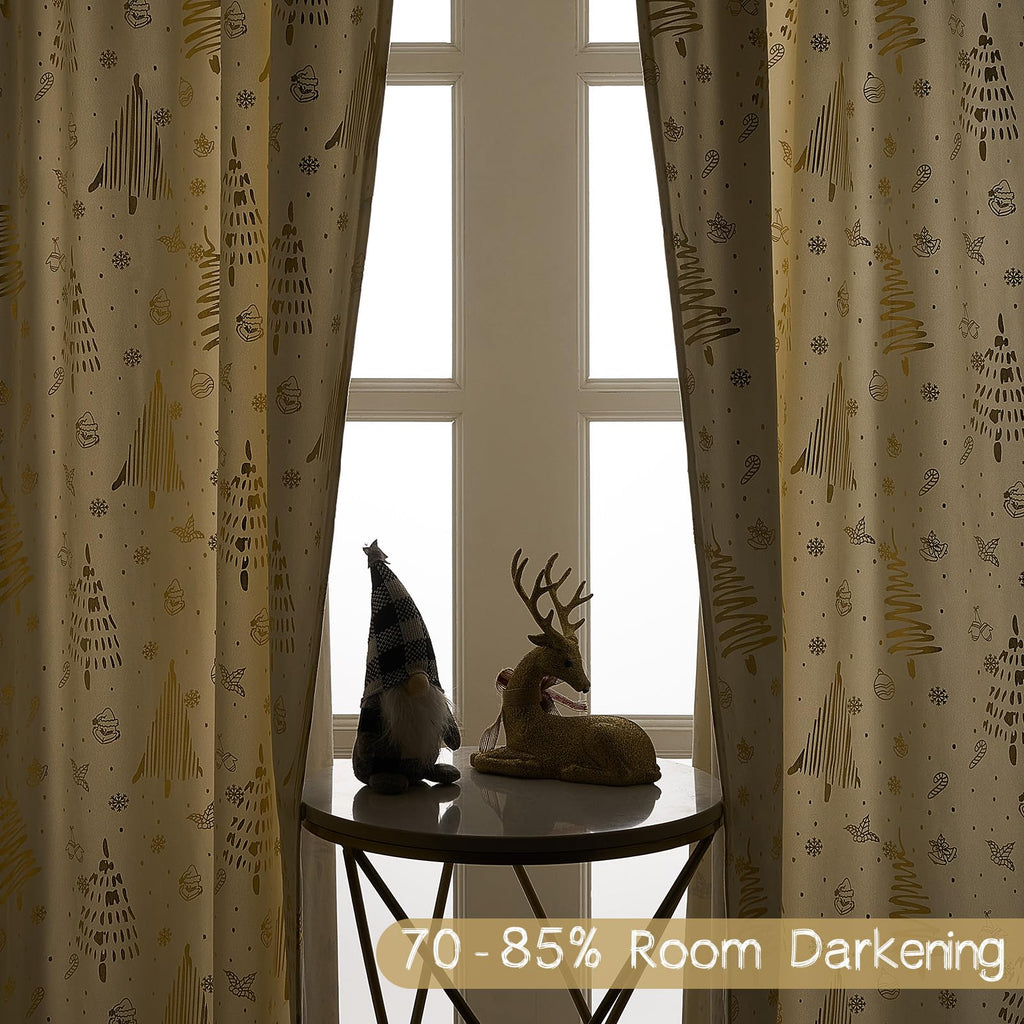 96 inches Long Red christmas curtains velvet for Living Room, Printed with Grinch & Tree Pattern Thermal Insulated Blackout Curtains drapes for winter 96 inch length 2 Panels Set cortinas navideas