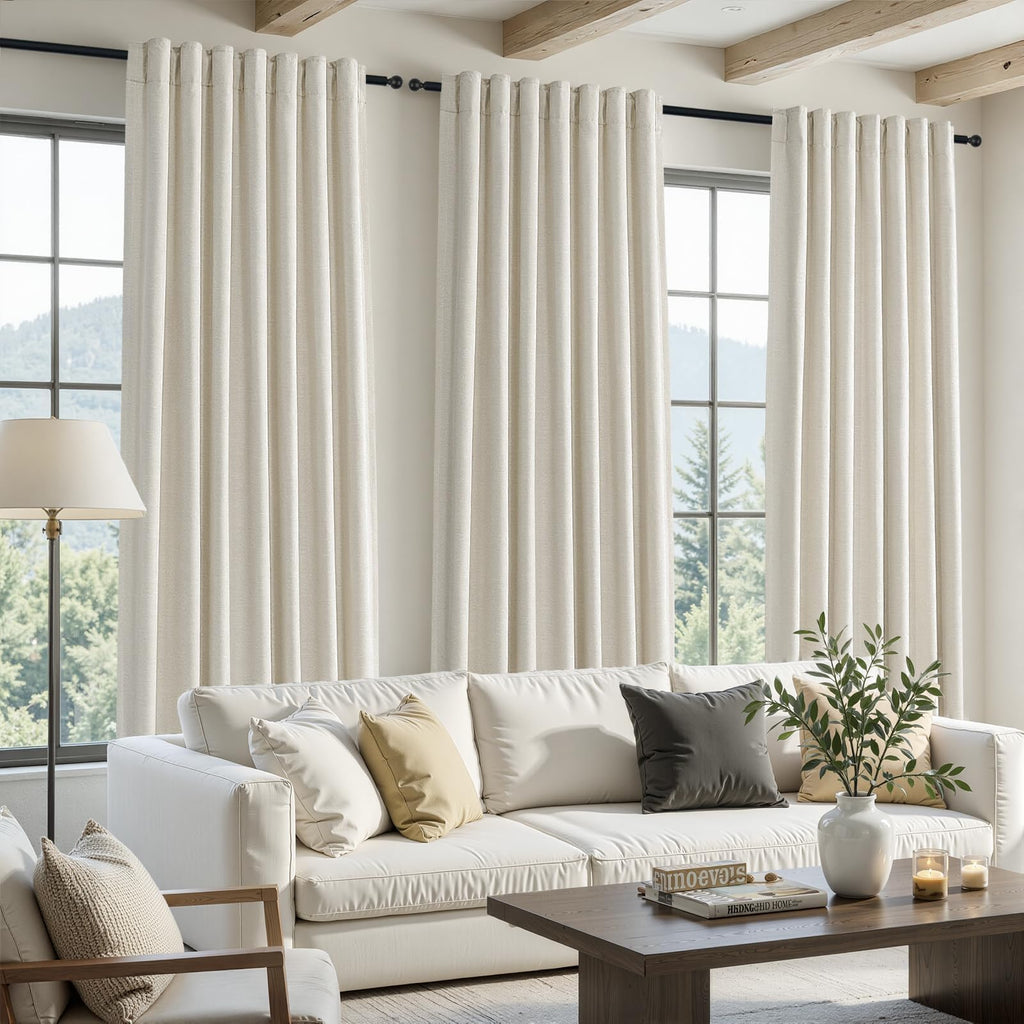 Topfinel 84 Inch Long Natural Blackout Curtains for Bedroom Livingroom, Farmhouse Back Tab Pinch Pleated Drapes for Track System,Neutral Linen Ambiance & Privacy Drapes Natural 52" W*84" L