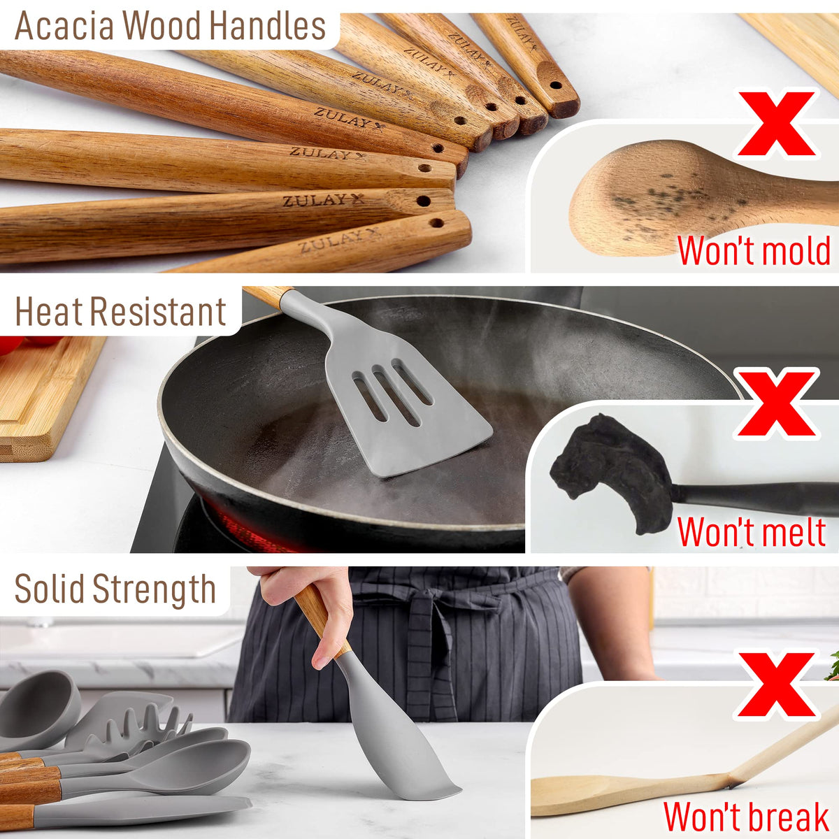 Zulay Kitchen 5 Piece Silicone Utensil Set