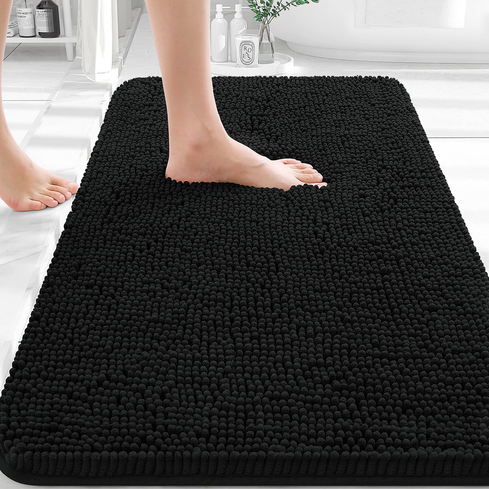 OLANLY Bathroom Rugs 30x20, Extra Soft Absorbent Chenille Bath Rugs, Rubber Backing Quick Dry, Machine Washable Bath Mats for Bathroom Floor, Tub and Shower, Home Decor Accessories, Grey