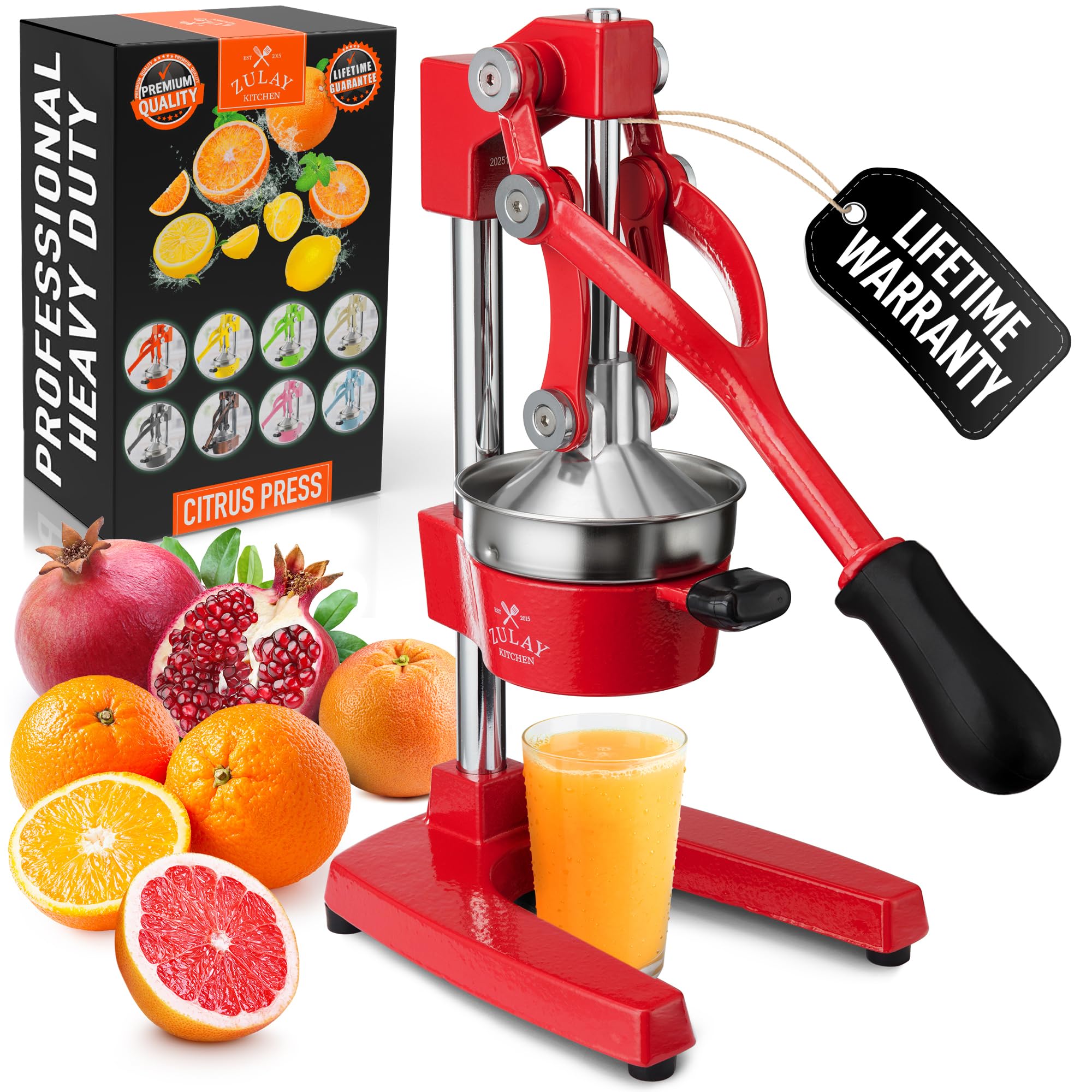 Zulay Kitchen Cast Iron Juicer - Easy-to-Clean Heavy-Duty Manual Juicer, Professional Citrus Juicer - Stainless Steel Lemon Squeezer - Manual Citrus Press & Orange Squeezer - Orange Juicer (Black)