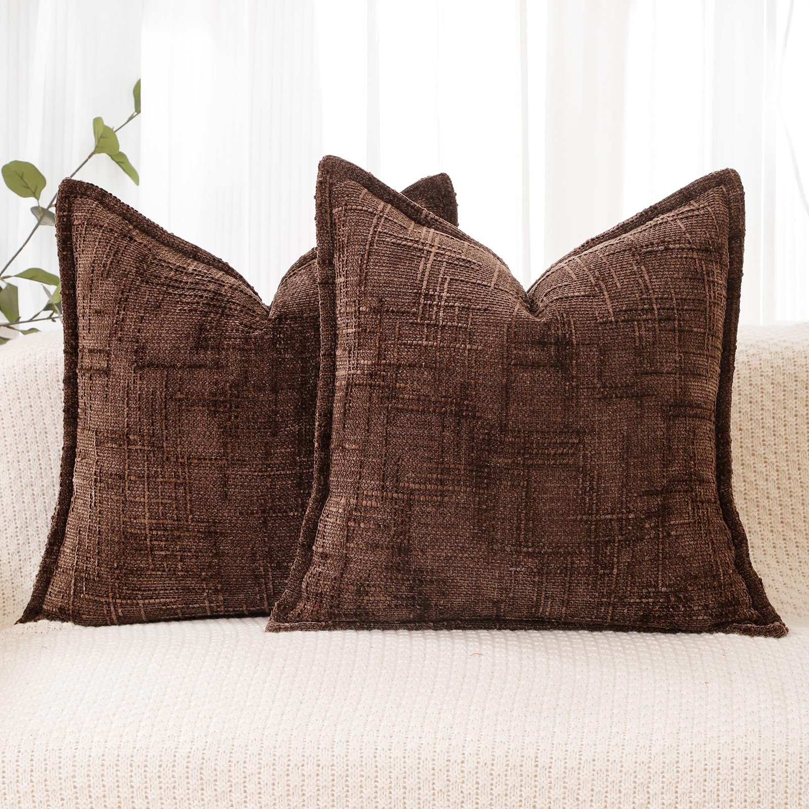 HPUK Decorative Throw Pillow Covers Set of 4 Square Couch Pillows Linen Cushion Cover for Couch Sofa Living Room, 18"x18" inches, Blue