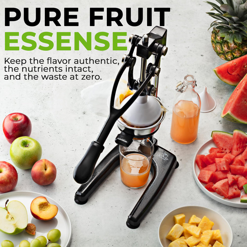 Zulay Kitchen Cast Iron Juicer - Easy-to-Clean Heavy-Duty Manual Juicer, Professional Citrus Juicer - Stainless Steel Lemon Squeezer - Manual Citrus Press & Orange Squeezer - Orange Juicer (Black)