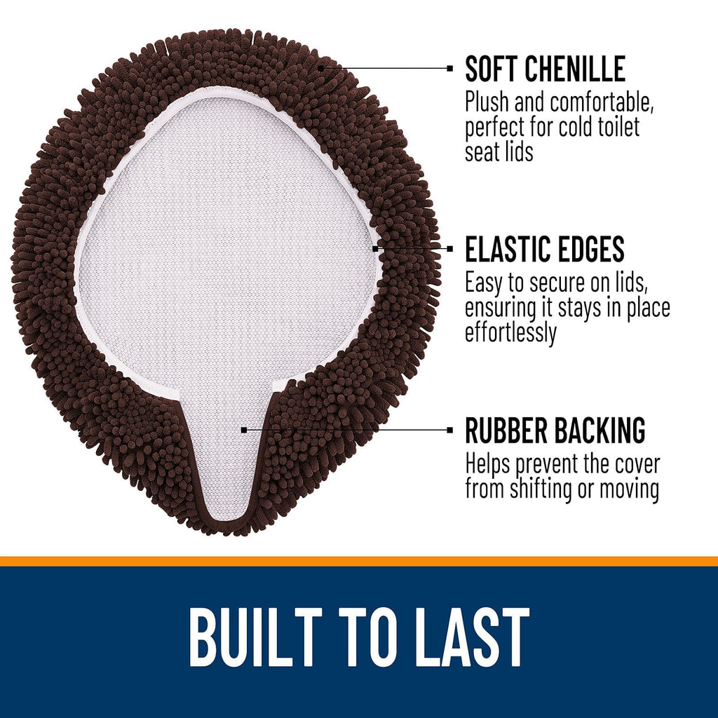 OLANLY Soft Chenille Bathroom Toilet Lid Cover, Machine Washable Seat Covers, 17.5x15, Stays in Place Rubber Backing, Fits Most Round, Elongated and Oblong Lids, Accessories Decor, Gray